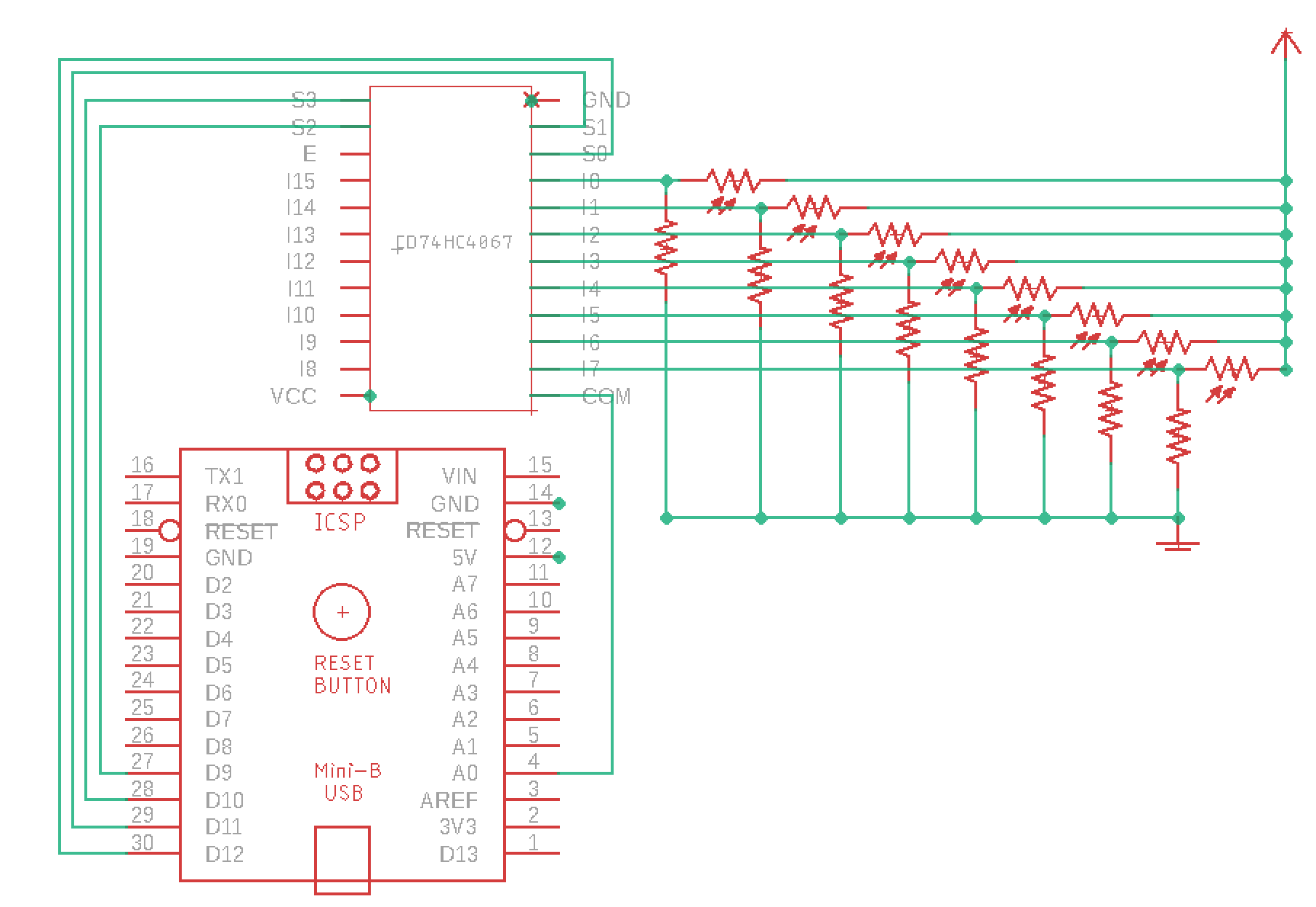 Schematic of a simplified TfTrackpad wiring scheme
